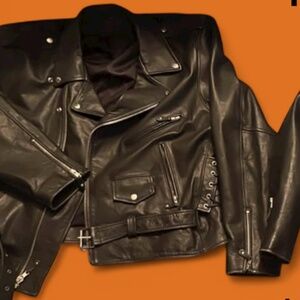 Black leather biker jacket, size 50.
